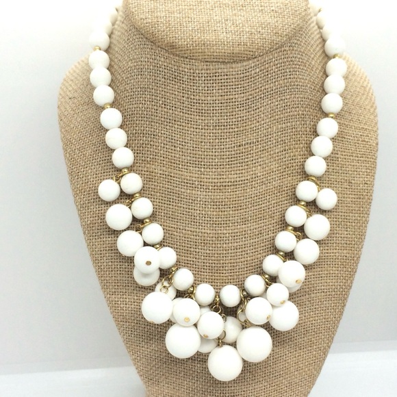 VINTAGE 80S TRIFARI BAUBLE BEAD NECKLACE WHITE GOLD COLLAR ACRYLIC DANGLE - Picture 4 of 15